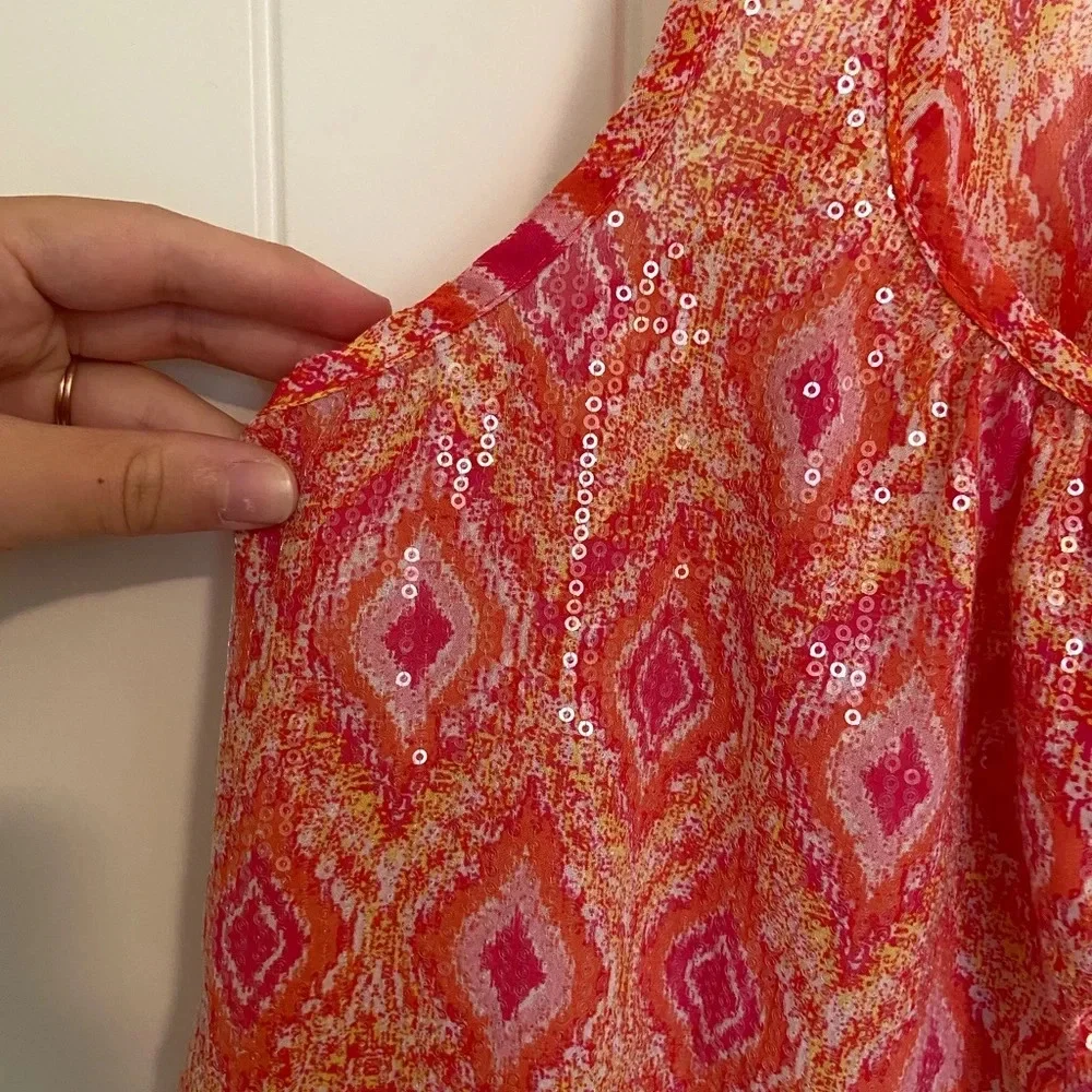 Girl’s multicolored pink‎ orange sequin front tank top — small